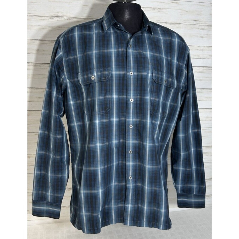 MINTY! KUHL ELUXUR XL Men Blue Gray Plaid Button Long Sleeve Button Down Shirt